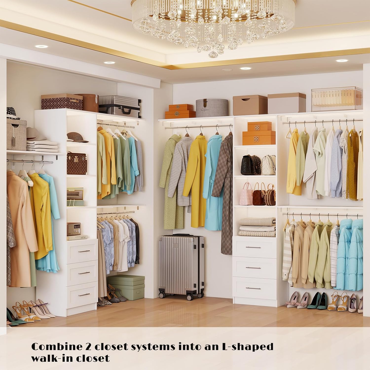 Closet System with Drawers, 5FT-8FT Closet Organizer System 96