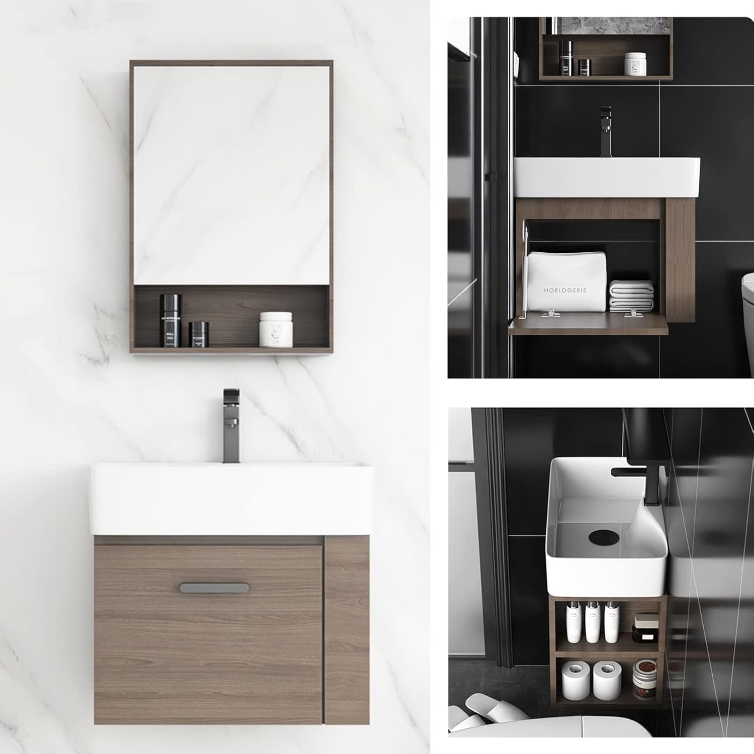 Bathroom Vanity Sink Combo - Wall Mounted Cabinet & Rectangle Ceramic Vessel Sink & Mirror (Size : 48 * 37 * 50cm)