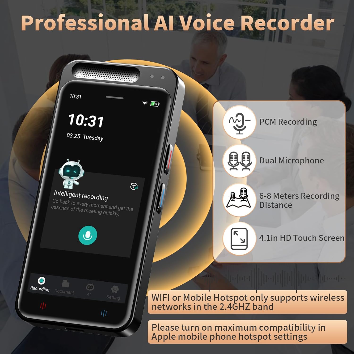 AI Voice Recorder, Digital Voice Recorder with Transcription & Summarize & Translation, 80GB Voice to Text Meeting Recorder and Transcriber, Support 134 Languages, AI Recorder Device for Lectures