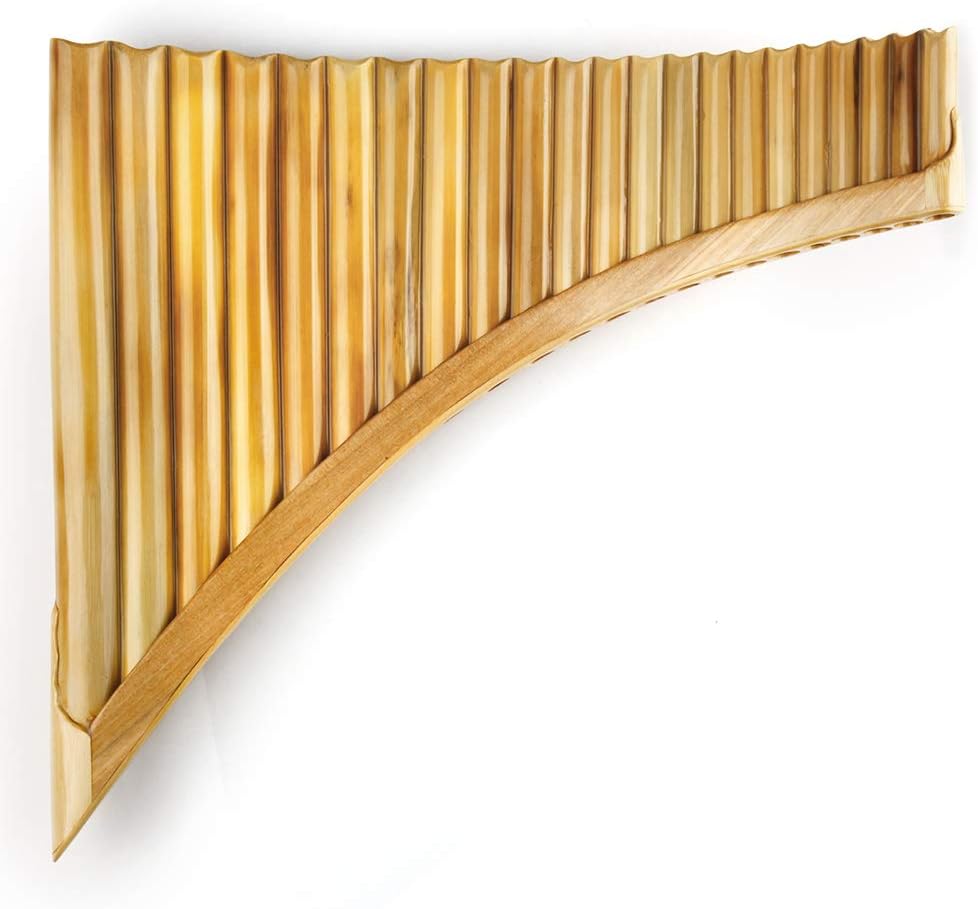 Upscale Romanian Folk Instrument Natural Reed Pan Flute Panpipes G Key Wind Pan flute Flauta Handmade (22 Pipes Left Hand, Wooden Tray)