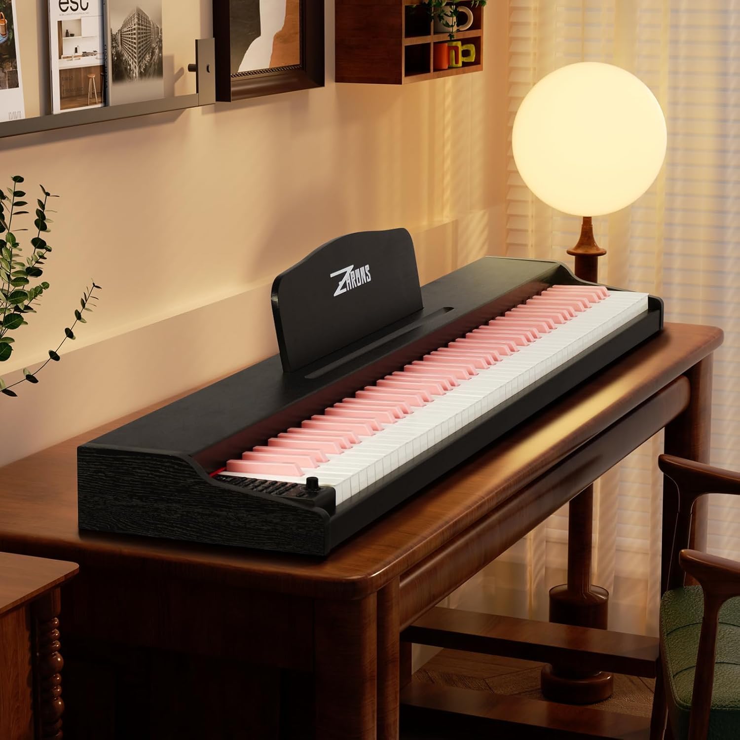 ZHRUNS 88 Key Weighted Keyboard Piano with X-Shape Stand, Sustain Pedal, Power Adapter & Sheet Music Stand - Home Digital Piano, Black Pink