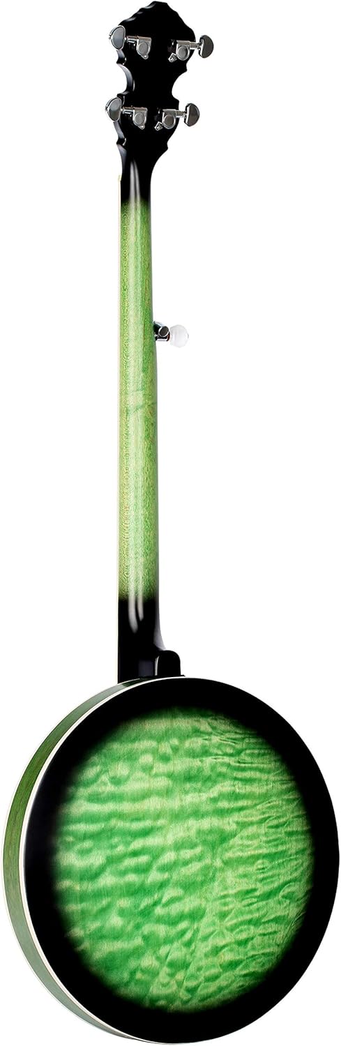 Ortega Guitars Facon Falcon Series 5-String Quilted Maple Resonator Acoustic-Electric Banjo w/Bag, Right, Transparent Green, one Size (OBJE400TGR)