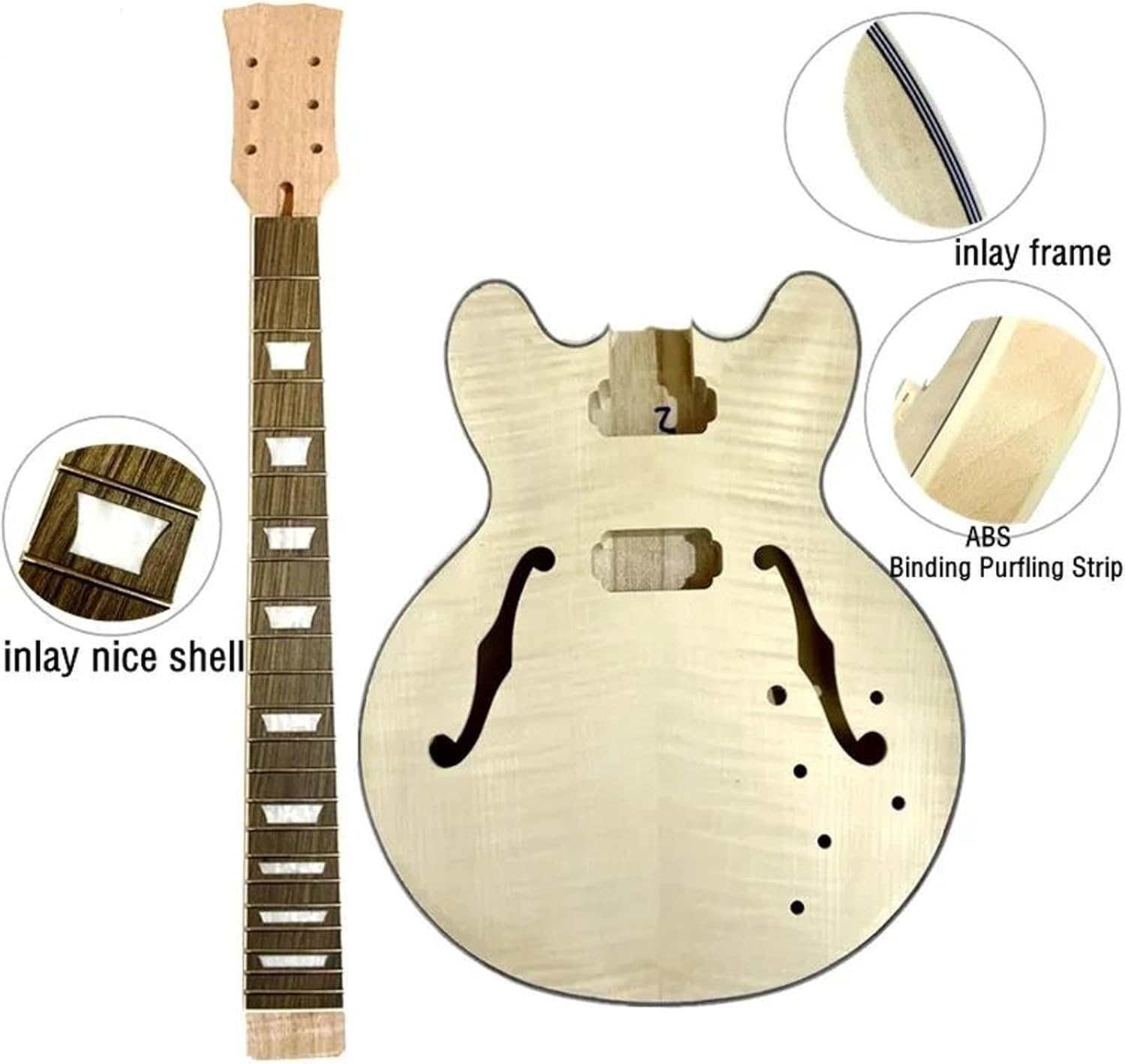 Guitar Body Guitar Replacement Parts Unfinished DIY Electric Guitar Semi-Finished Maple Body and Neck，ABS Guitar Binding Purfling Strip Body