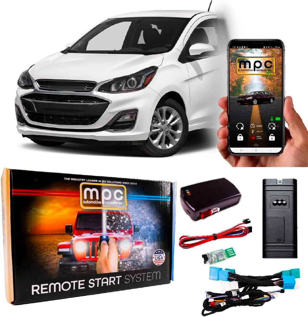 MPC Remote Starter Compatible with 2012-2022 Chevrolet Spark |Gas| |Key to Start| with T-Harness - FlashLink Updater - (2) Extended Range 4-Button 2-Way Remotes - Up to 1,000 ft Range