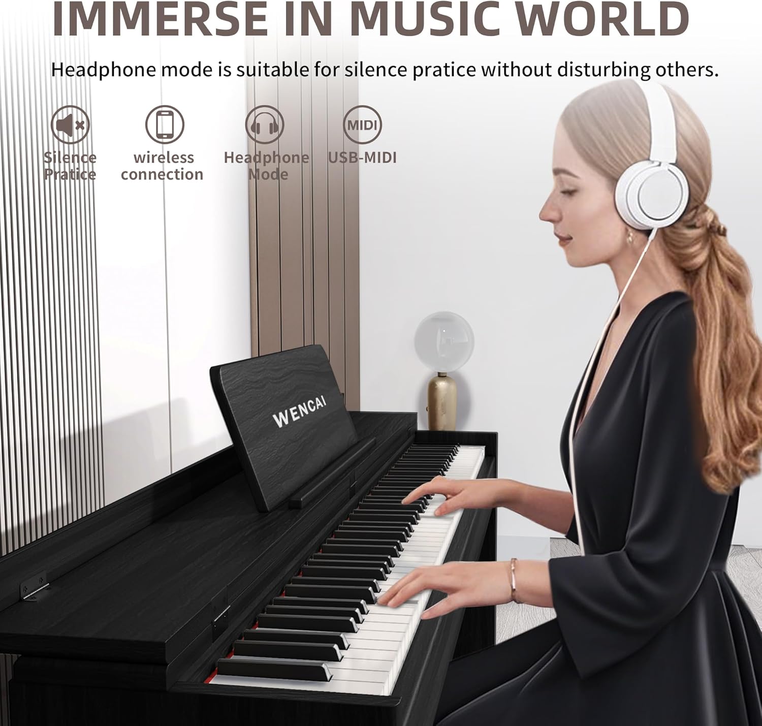 WENCAI 88 Key Fully Weighted Digital Piano Keyboard, 88 Keys Hammer Action Electric Pianos, Wooden Classic Upright Electronic Piano for Beginner, Professional, Midi Compatible, Triple Pedal (Black)