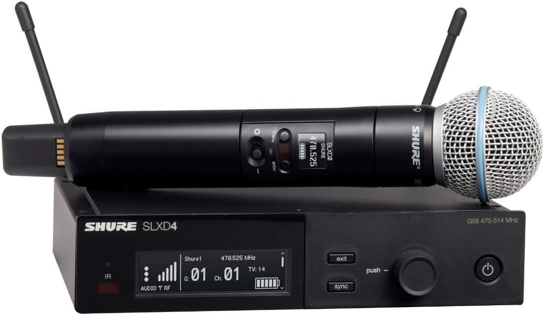 Shure SLXD24/B58 Digital Wireless Microphone System - Includes SLXD2 Handheld Transmitter with BETA 58A Vocal Mic Capsule and SLXD4 Single Channel Rack Mount Receiver | J52 Band (SLXD24/B58-J52)