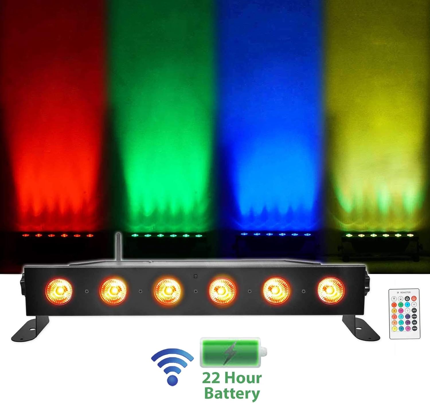 Rockville Best Strip 60 Rechargeable LED Wash Light Bar, Wireless DMX, RGBWA+UV, 8800mAh Battery, 6500 Lux, IRC Remote, for DJs, Stage, and Event Lighting, 2-Piece