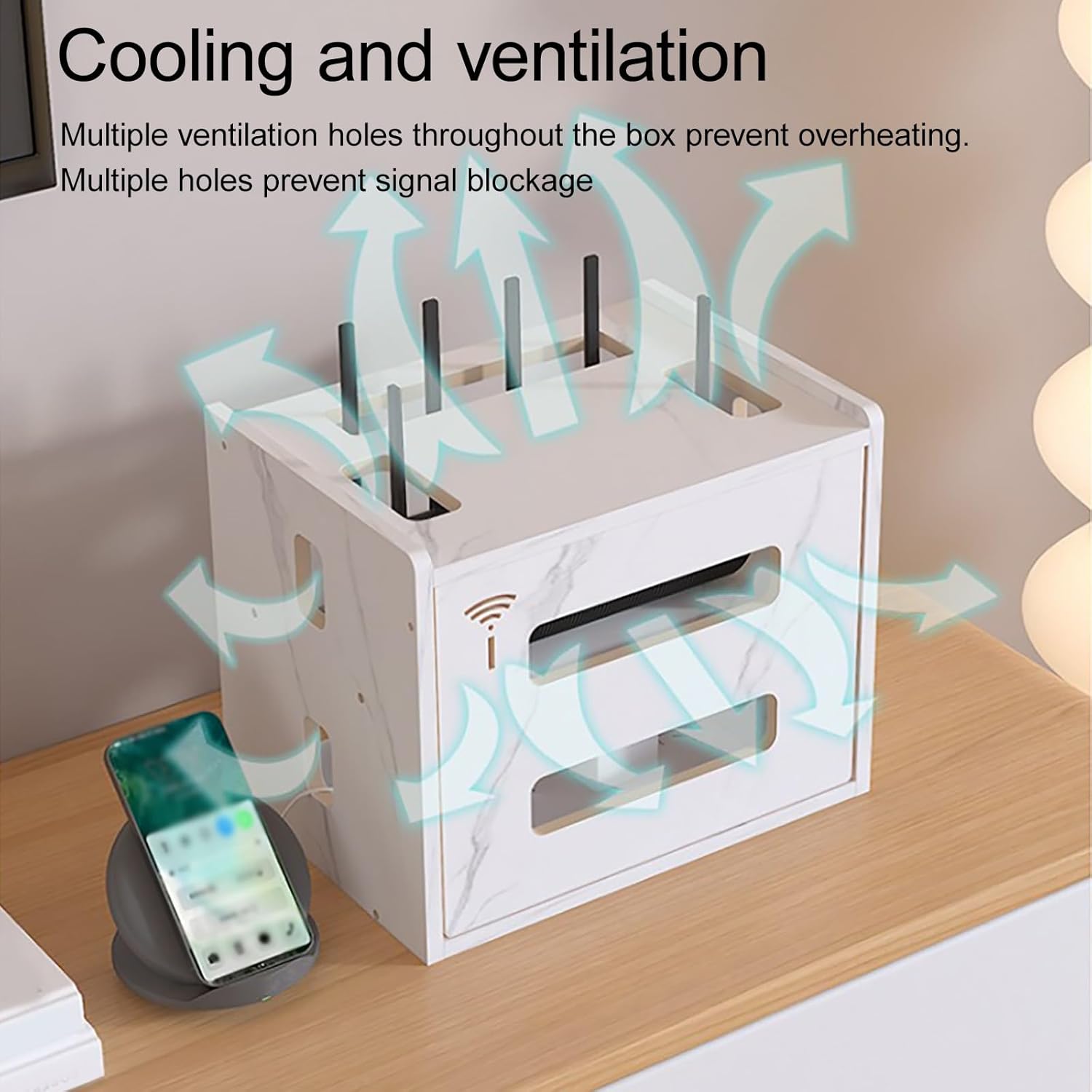 WiFi Router Hidden Box, WiFi Router Storage Cabinet, Large Space Modem Cable Organizer, Power Strip and Cable Management Hider Organizer for Home and Office(Wood Color)