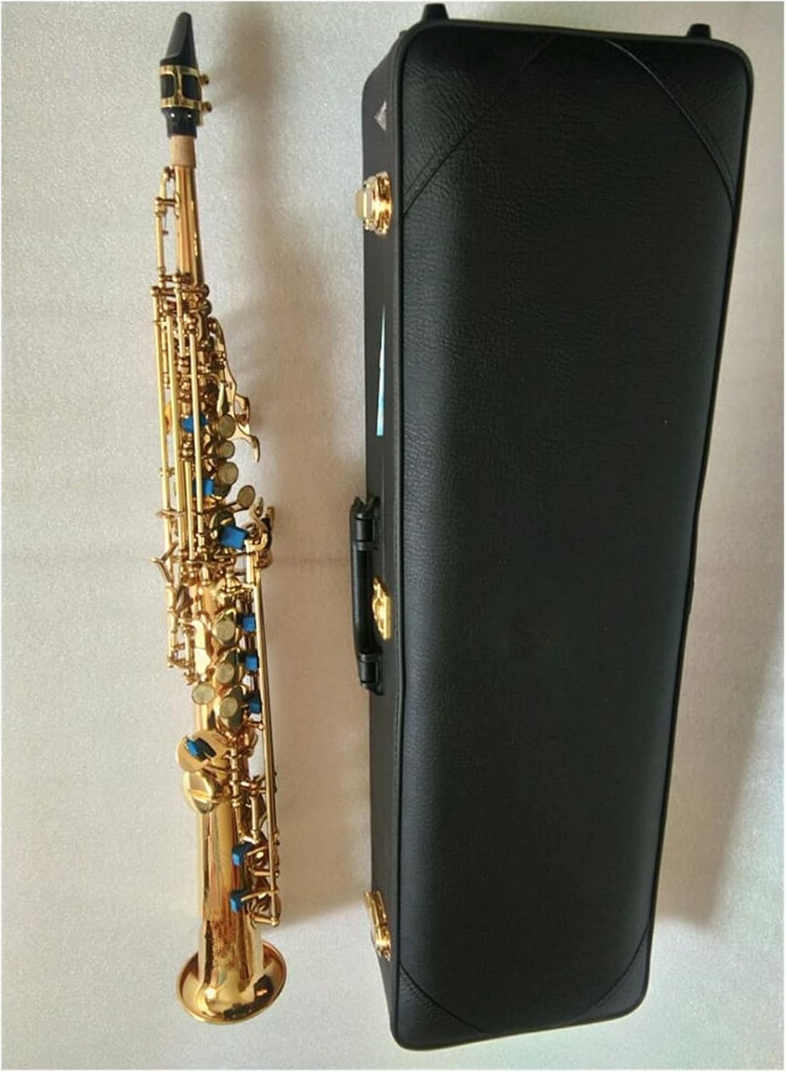 Sax Beginners Kit Soprano Saxophone Plated Body Gold Lacquer Key Brass Saxophone Straight Pipe B(b) Musical Instrument with Hard Case Wind Instrument