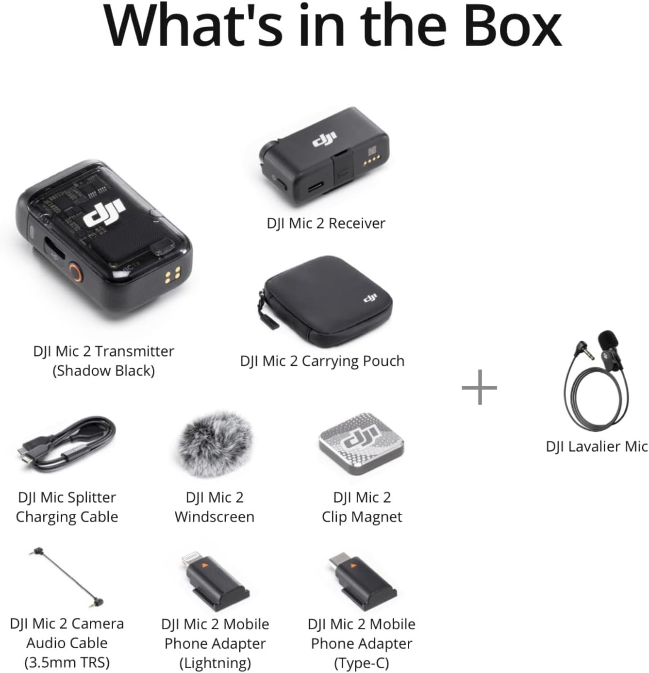 DJI Mic 2 (1 TX + 1 RX) + Lavalier Mic, Wireless Microphone, Intelligent Noise Cancelling, 32-bit Float Internal Recording, Optimized Sound, 250m (820 ft.) Range, Microphone for iPhone, Android, PC