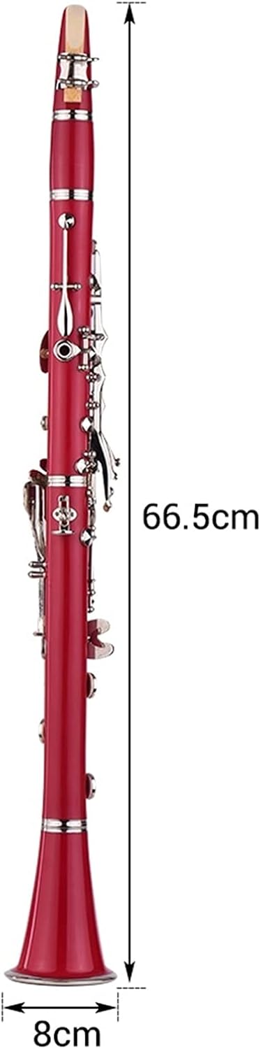 Clarinet Set ABS 17-Key Clarinet Bb Flat Belt Suitcase Gloves Cleaning Cloth Reed Box 10 Pieces Reed Woodwind Instrument Professional Clarinet (Color : Red)