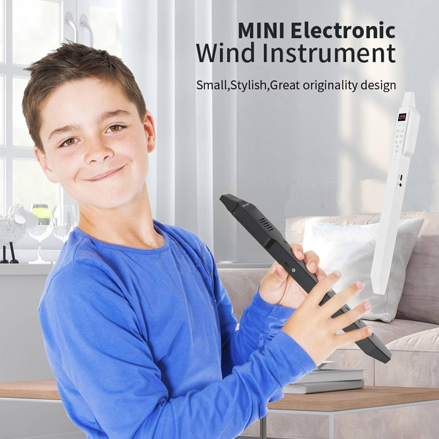 Electronic Wind Instrument for Beginners, Mini Lightweight DC 5V USB Interface Mini Digital Wind Instrument for Home School Camping Picnic, External Headphone Support (White)