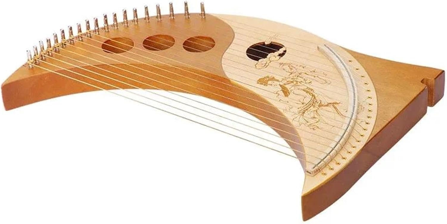 Lyre Harp Set 19 String Lyre Solid Wood Veneer Harp Phonetic Symbols Exquisite Carvings Musical Instrument With Tuning Wrench
