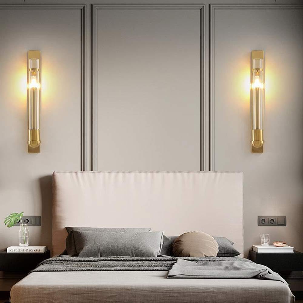 Modern Simple Minimalism Glass Wall Sconces, Gold Wall Mount Lamp, Bedside Wall Sconces, Wall Decor for Bedroom, Living Room, Hallway, Vanity, 8*60cm (3.1*23.6in)