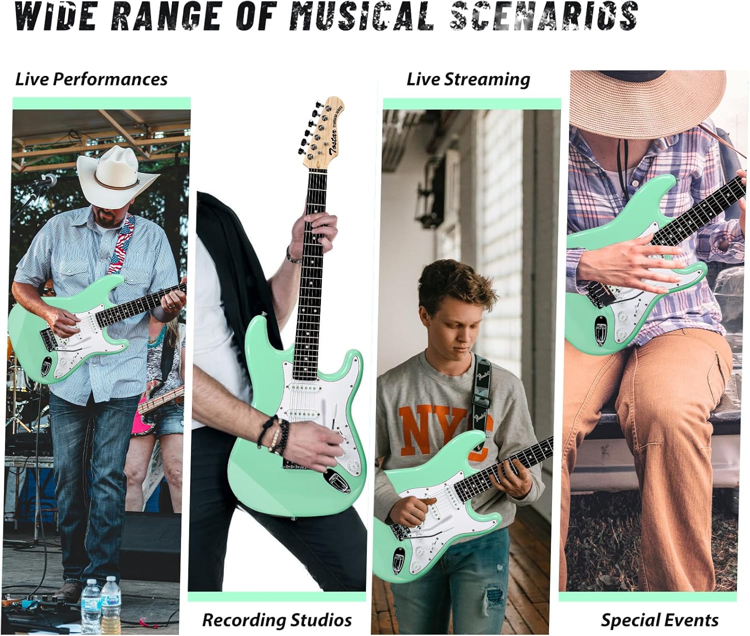 Tostar Beginner Electric Guitar with Amp Full Size Kit 6 String HSS Pickup with Gig Bag,Capo,Tremolo,Tuner, Strap, Picks Surf Green Electric Guitars Stratocaster 39