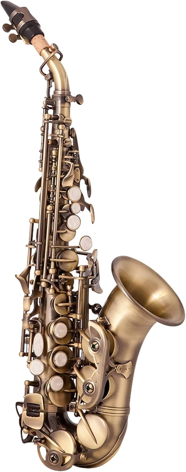 Professional Saxophone Vintage Style Bb Soprano Saxophone Brass Material Woodwind Instrument with Case Gloves Cleaning Cloth Brush Sax Strap Mouthp Brass Sax Beginners Kit