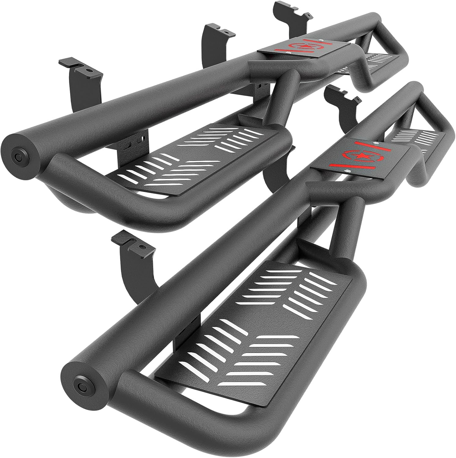 Double Cab Running Boards Side Steps Compatible with 2022 2023 2024 2025 2026 Toyota Tundra Extended Cab (2 Half-Size Rear Doors), Bolt-on Nerf Bar Step Bars, Heavy-Duty Steel Two Stairs Design