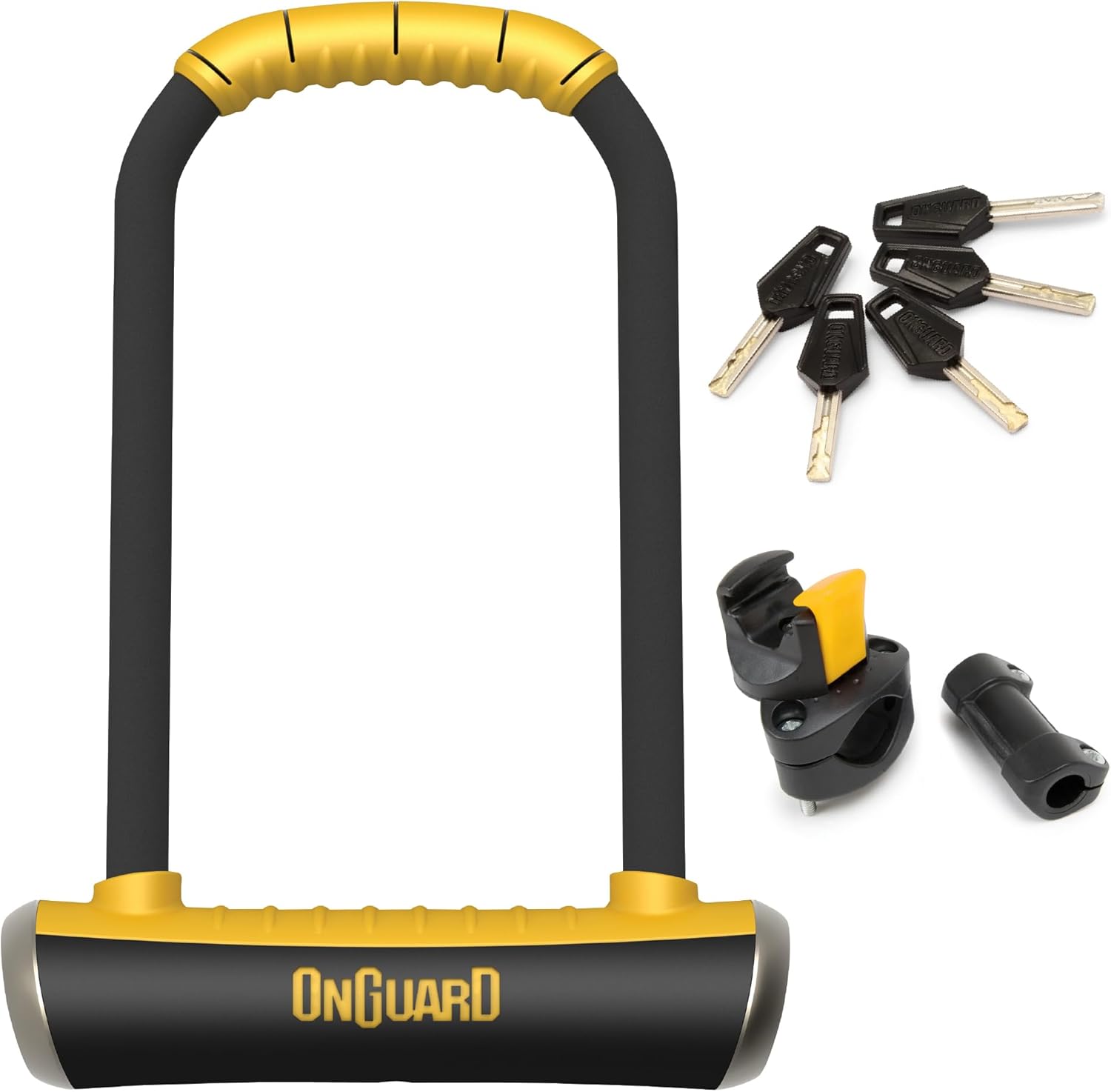 OnGuard Brute LS U-Lock – Heavy-Duty 16.8 mm Hardened Steel Long Shackle Bike Lock, 325 mm x 195 mm Frame, X4P Quad Locking Mechanism, Rubber-Coated Crossbar & Mount Bracket