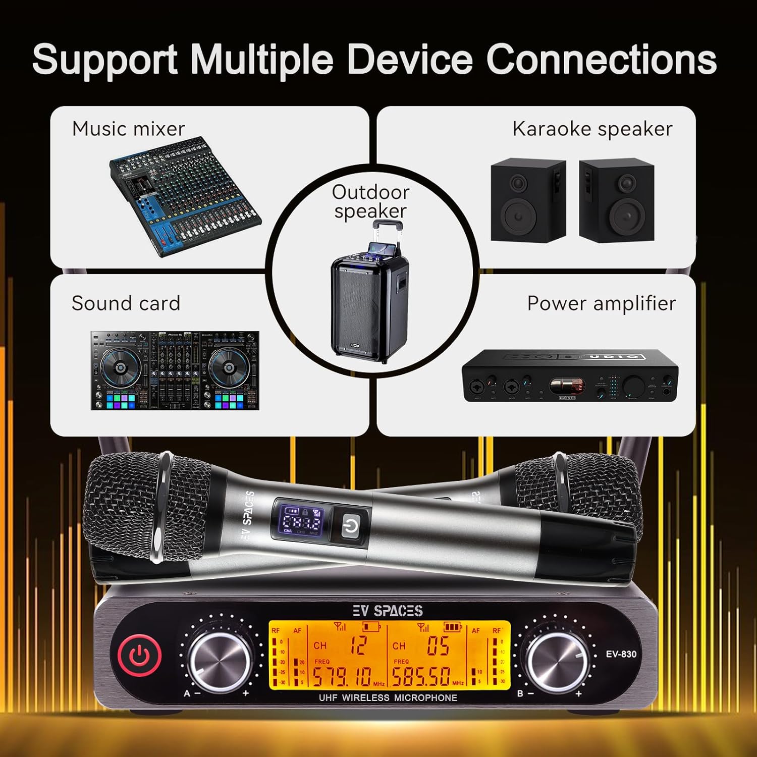 UHF Wireless Microphone System with Dual Metal Handheld Mics – 260ft Range, Professional Cordless Dynamic Mic Set for Home Karaoke, Church, DJ, Party, Wedding, Meeting, KTV, PA System (Silver)