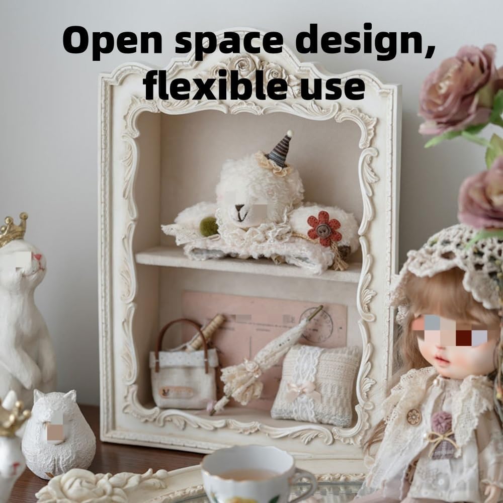 Retro Hollow Flower Wall Storage Shelves, 2 Layer Resin Floating Shelf, Classic Style, Floating Shelves, Wall Mounted Container, Art Decoration, Living Room, Bedroom, Kitchen (White)