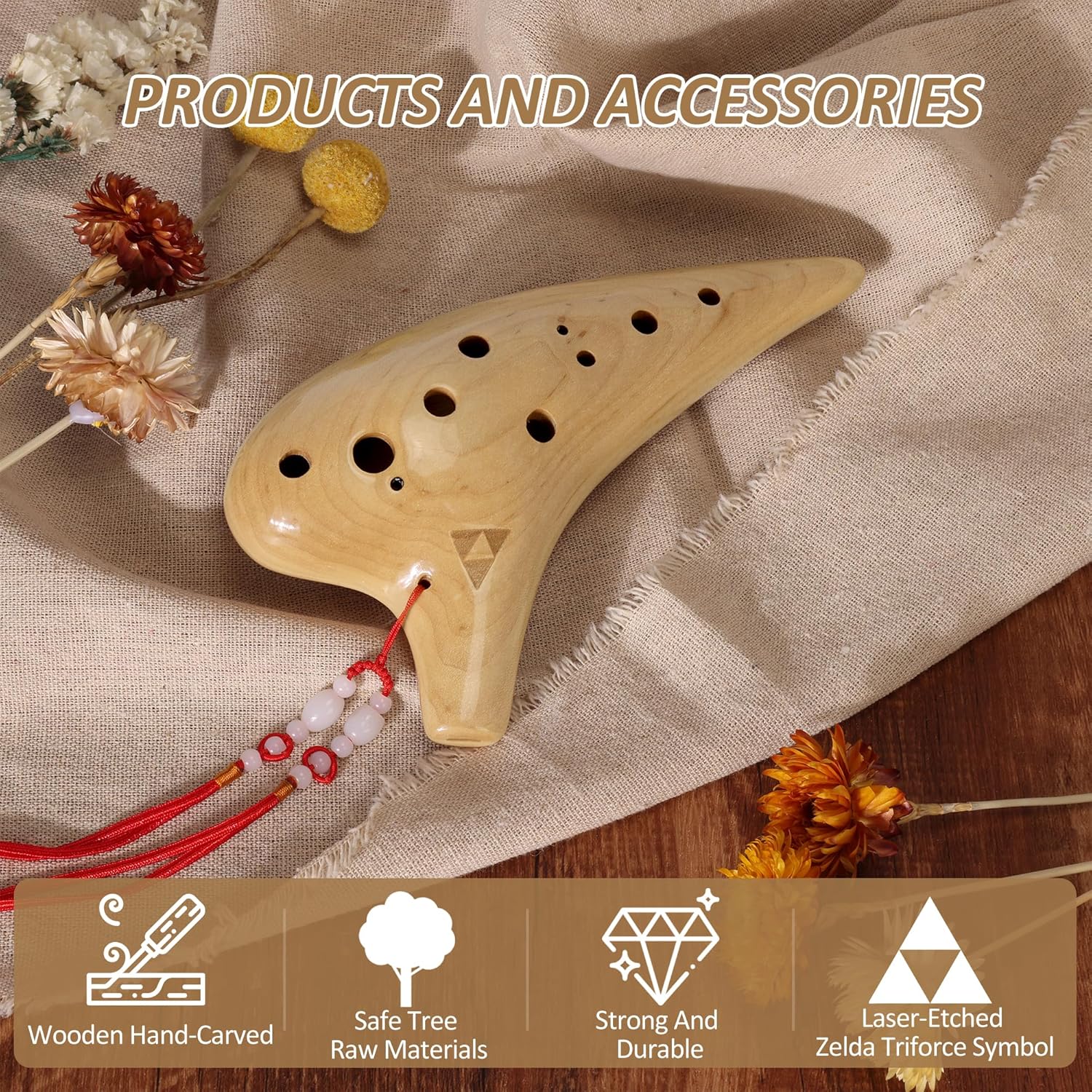 12 Hole Wooden Ocarina Alto C Maple Wood Legend Zelda,Tenor C Ocarina, Gift Idea for Zelda Fans