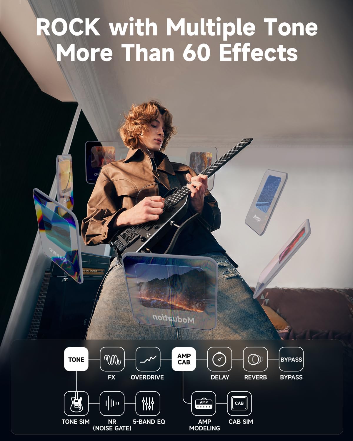 Donner HUSH X PRO Electric Guitar Kit - Smart Travel Guitar with Dozens of Preset Combinations, 7 Tone Sim Options, Black