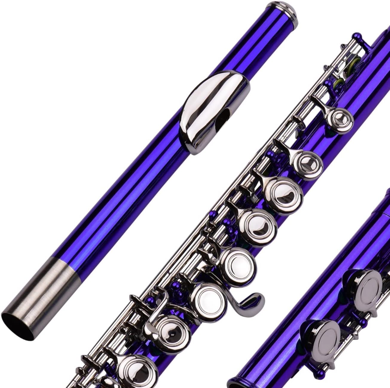 Flute Kit Closed Hole C Flute 16 Keys Cupronickel Nickel- Plated Wind Instrument with Carry Case Flute Stand Gloves Cleaning Cloth Intermediate Flute (Color : Purple)