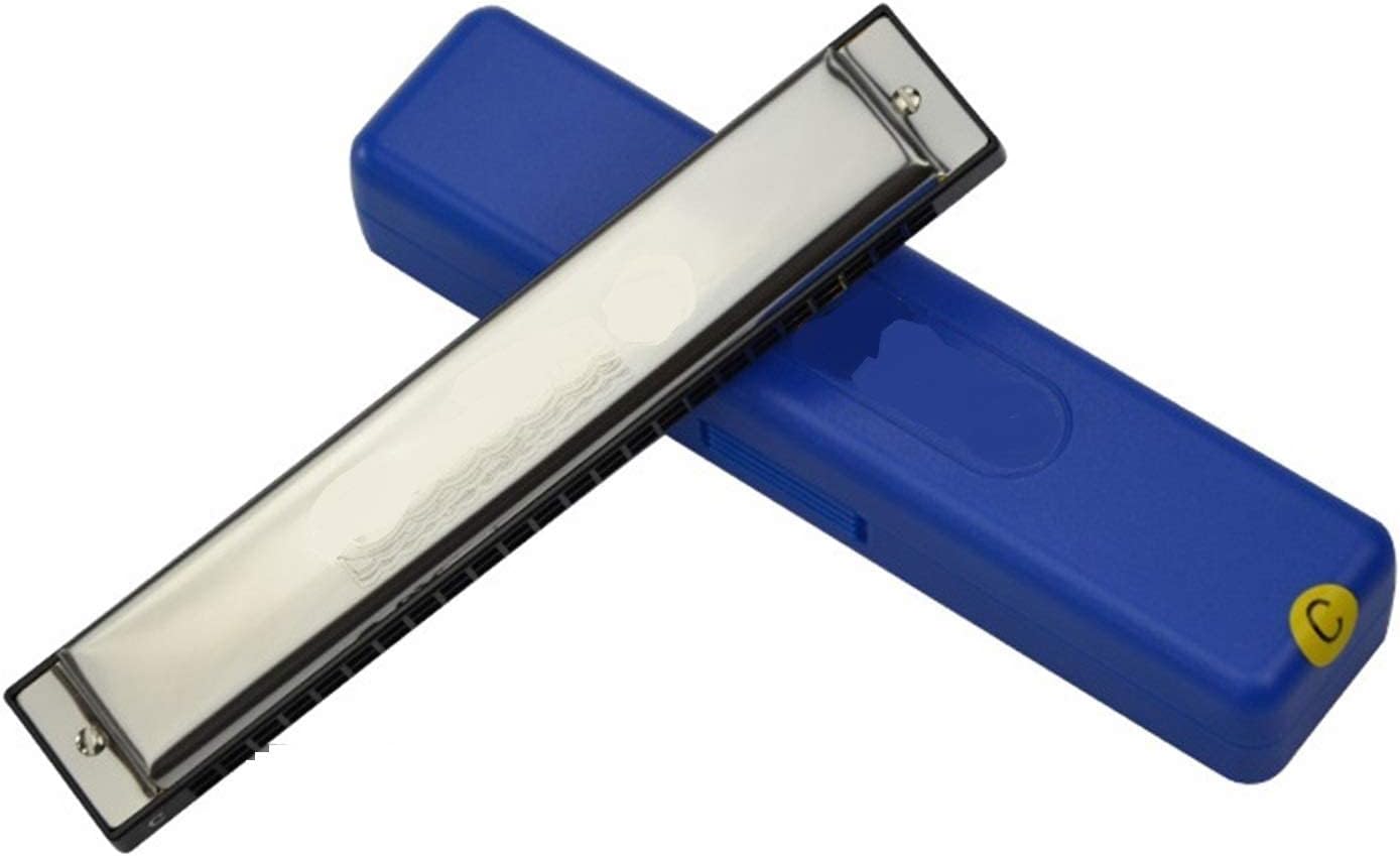 Tremolo Harmonica 24 Hole 48 Tone Mouth Organ Instrumentos Wood Wind Tremolo Key C Musical Instruments Beginner Useful (Silver)