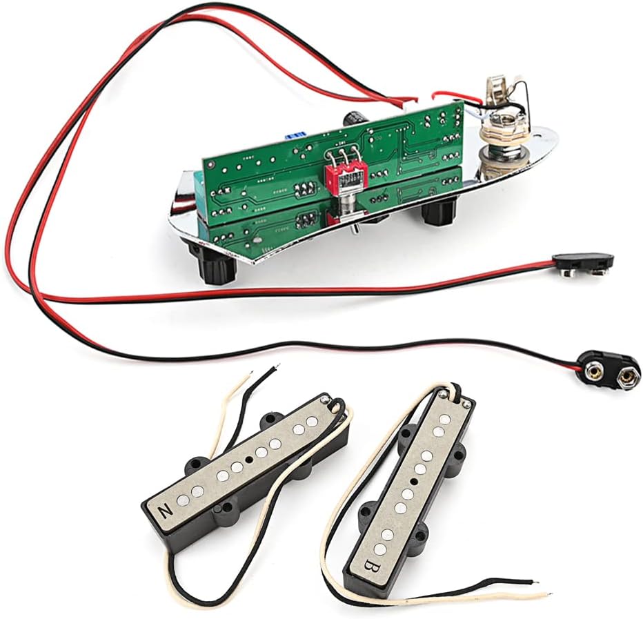 Jazz Bass Guitar Prewired Full Loaded Plus Control Plate System with Guitar Pickups Set, Alnico 5 Neck/Bridge Pickup for Jazz Bass 4 String Bass Guitar Replacement Parts