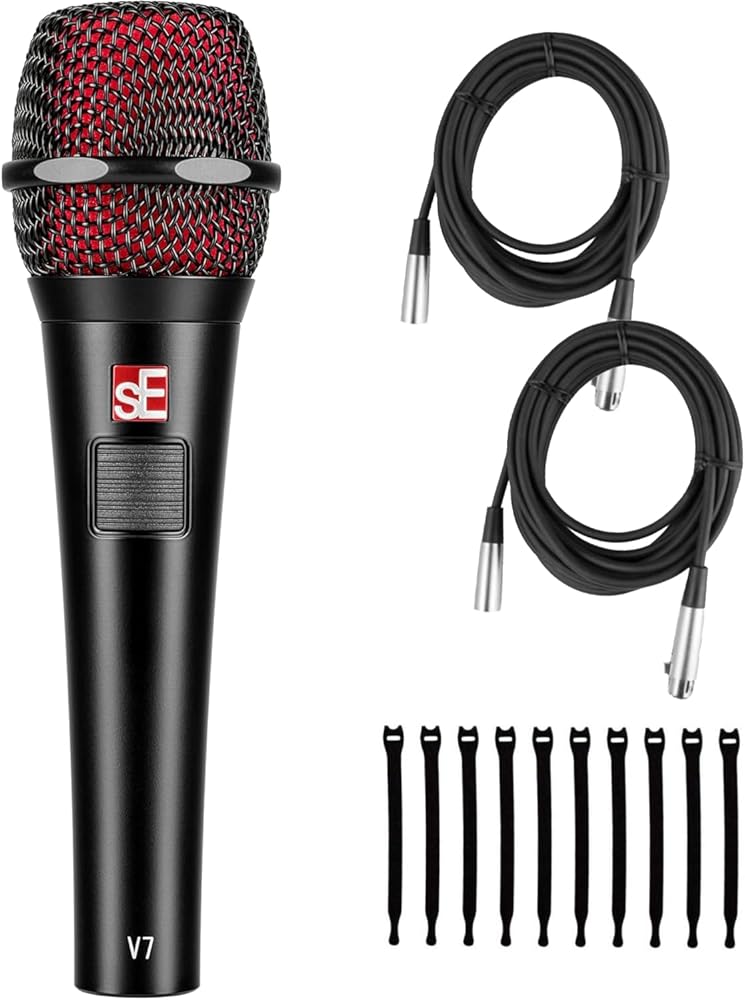 Briskdrop sE Electronics V7-PTT Talk Back Handheld Dynamic Microphone - Bundle with 2 XLR Cables and 10 Cable Ties