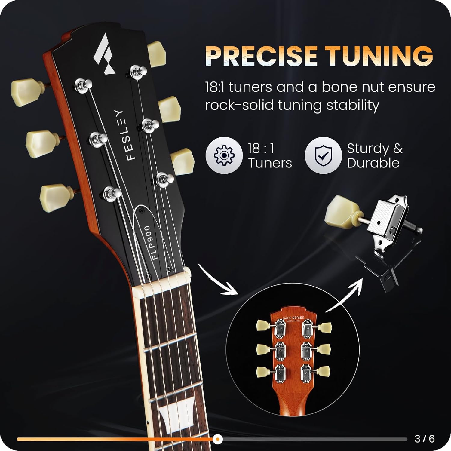 Fesley LP Electric Guitar with Arched Top Gold+Fesley Mini Guitar Amp 10W Portable Recharged Guitar Amplifier