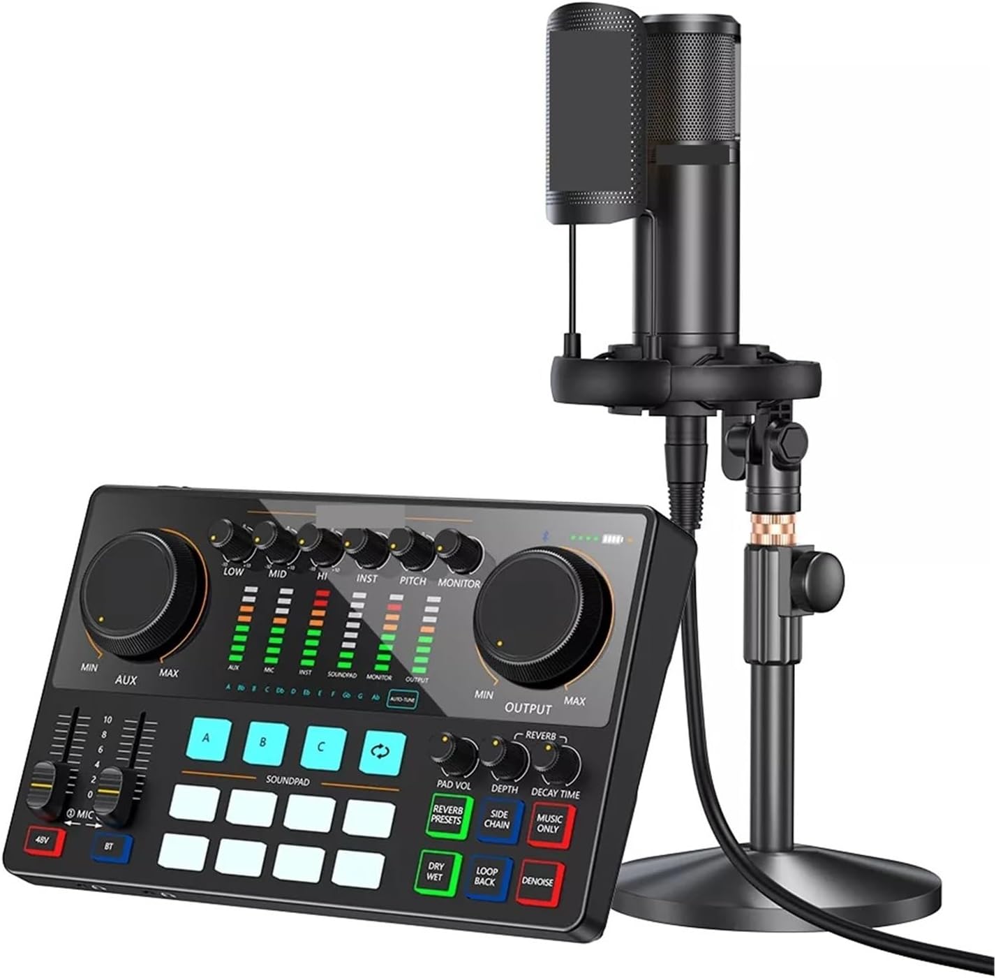 Sound Card Kit Interface Podcast Equipment Studio Sound Card with XLR Condenser Microphone for Recording Streaming Studio Setup for Recording Music