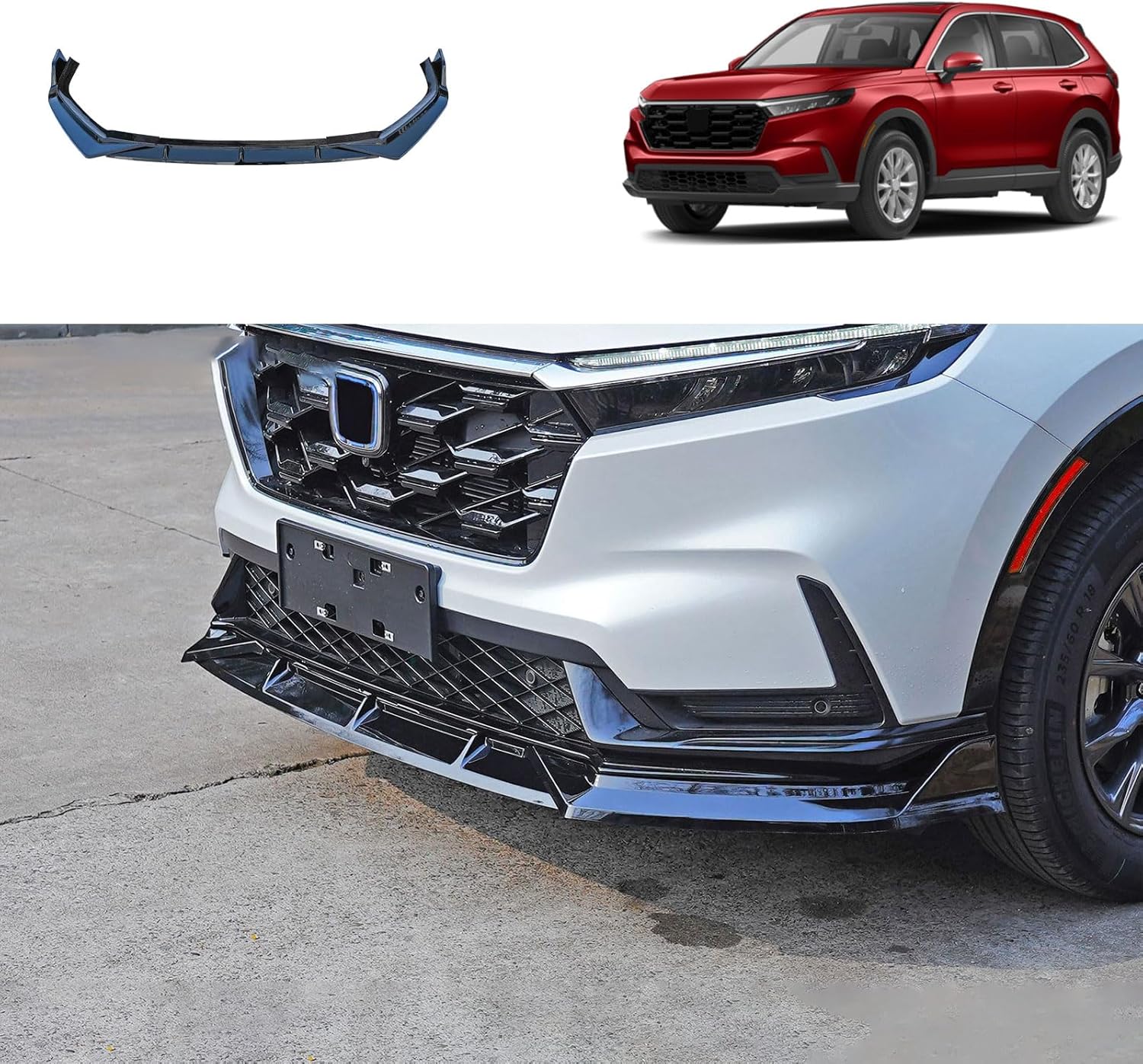 Car Accessories Compatible with Honda CRV 2023 2024 Hybrid Version Front Lip Spoiler Body Kit Spoiler Splitter Molding Cover Trim ABS 3PCS(Glossy Black Style)