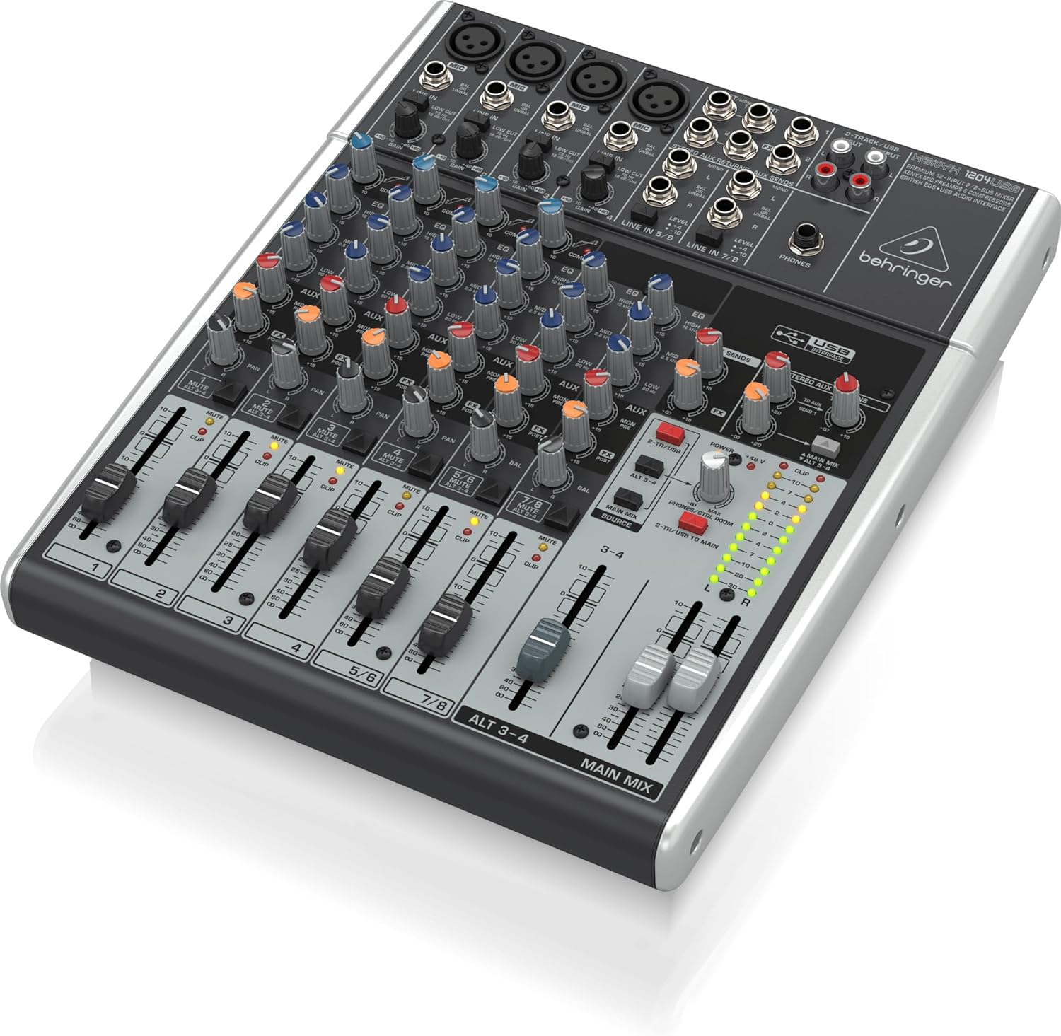 Behringer XENYX 1204USB Premium 12-Input 2/2-Bus Mixer with XENYX Mic Preamps and Compressors, British EQ and USB/Audio Interface