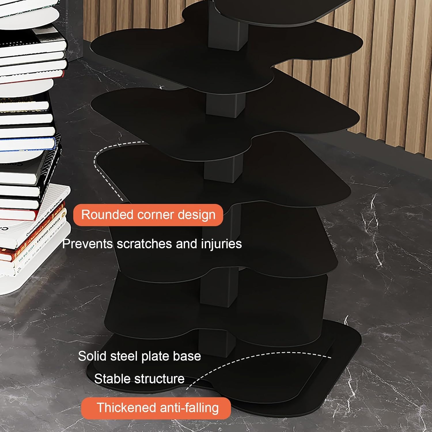 Metal Vertical Bookshelf Tower, Freestanding Invisible Spine Bookcase for Small Spaces, Modern Storage Corner Shelf for Living Room, Office, Bedroom Decor(White,93cm/36.6in)