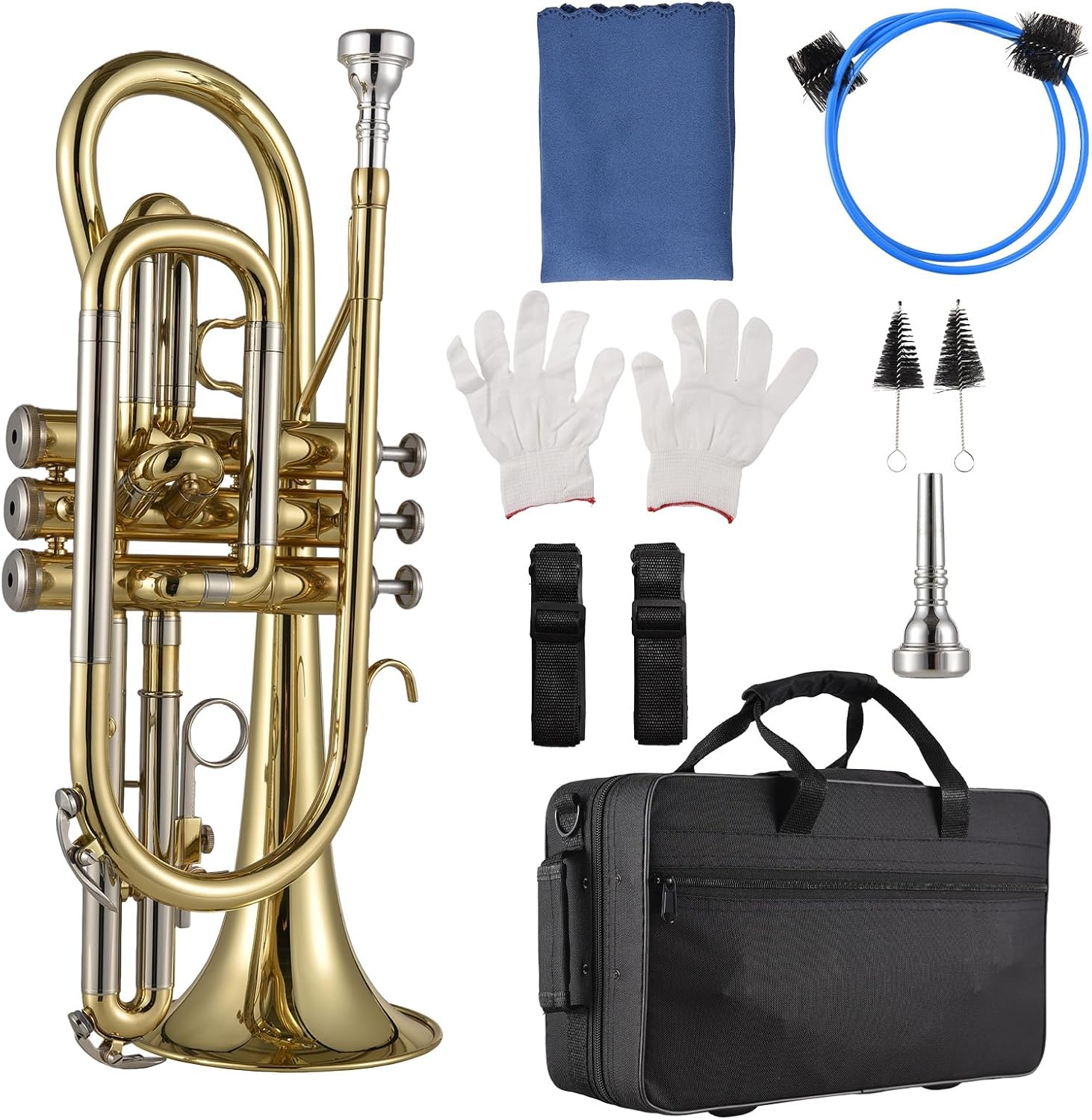 Bb Cornet Brass Instrument Surface Paint Gold Professional Brass Cornet with Carrying Case Gloves ing Cloth Brushes for Students and Beginners