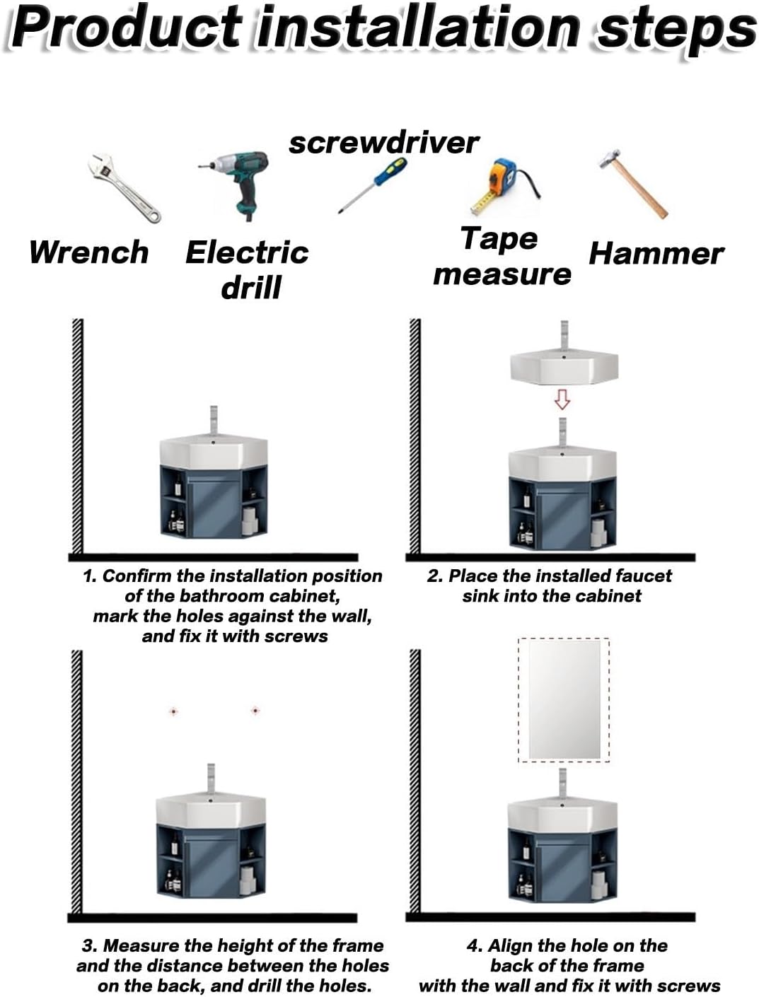 Corner Wall Mount Bathroom Sink, Small Corner Bathroom Vanity Cabinet,Wall Mounted Bathroom Sink, For Small Space Top Chrome Faucet And Drain (Size : 52 * 45cm)