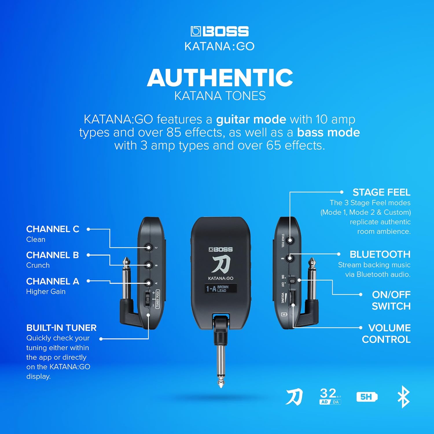 BOSS KATANA:GO | Personal Headphone Amplifier for Guitar & Bass | Ready-To-Play Sounds from Stage-Class Katana Amps | Advanced Spatial Technology | Edit Tones & Stream Backing Music via Bluetooth