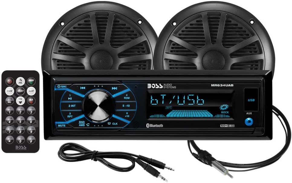 BOSS Audio Systems MCBK634B.6 Marine Boat Stereo & 6.5 Inch Speakers - Bluetooth, No CD DVD Player, Radio Receiver Head Unit, Dipole Antenna