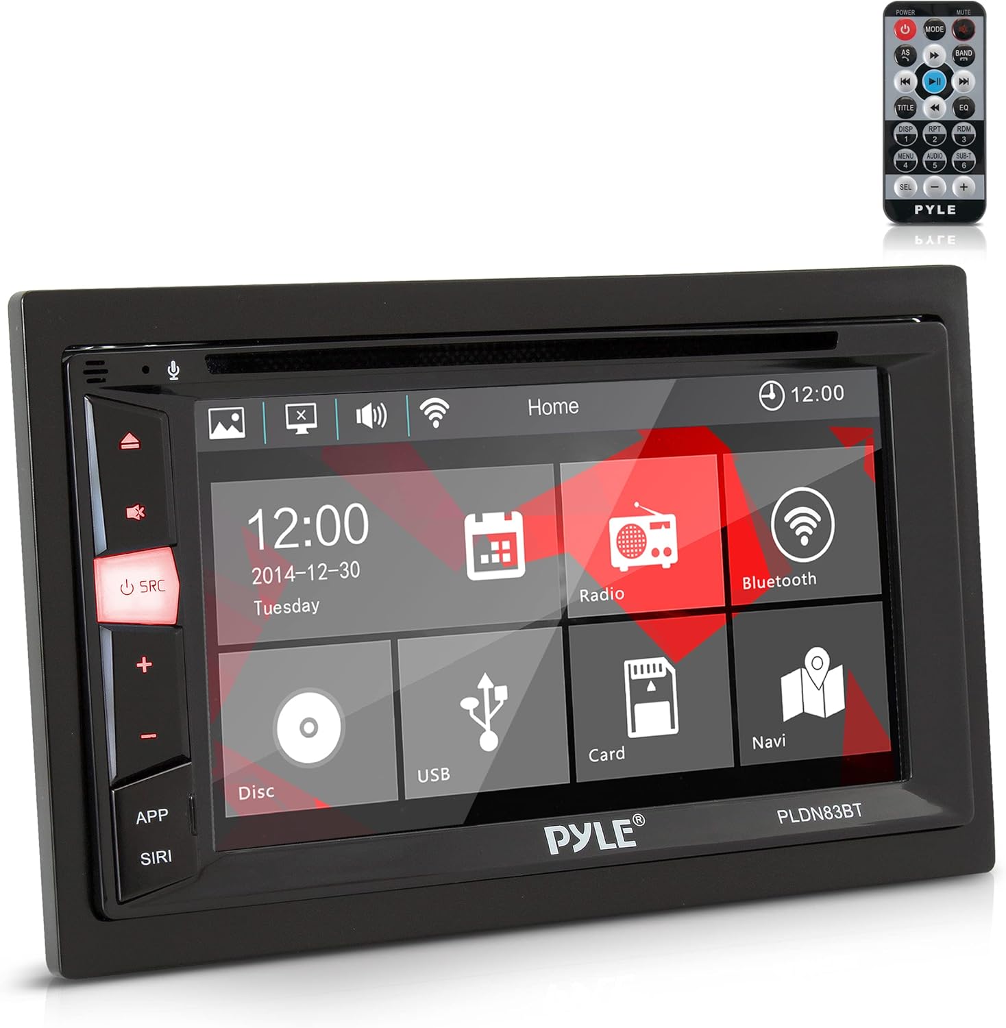 Pyle Double Din DVD Car Stereo Player Bluetooth in-Dash Car Stereo Touch Screen Receiver w/ USB/SD, MP3, CD Player, AM FM Radio, Steering Wheel Feature, Hands-Free Call, Camera/Speaker Input - Pyle