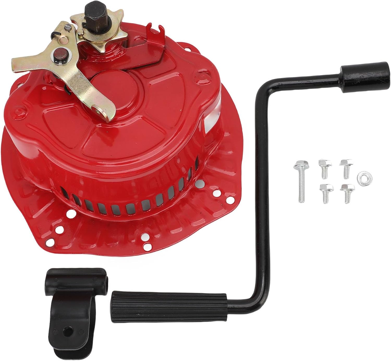 Hand Crank Starter Replacement Metal Construction High Strength Engine Starter Assembly for Generators Mini Tillers Garden Machinery Mowers Car Washers Snow Blowers Iron Material