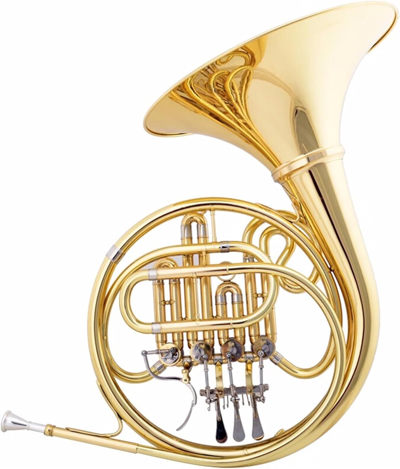 Brass French Horn Four-key Single Lacquered Gold French Horn In B Flat Adult Stage Instrument Professional Band Instrument