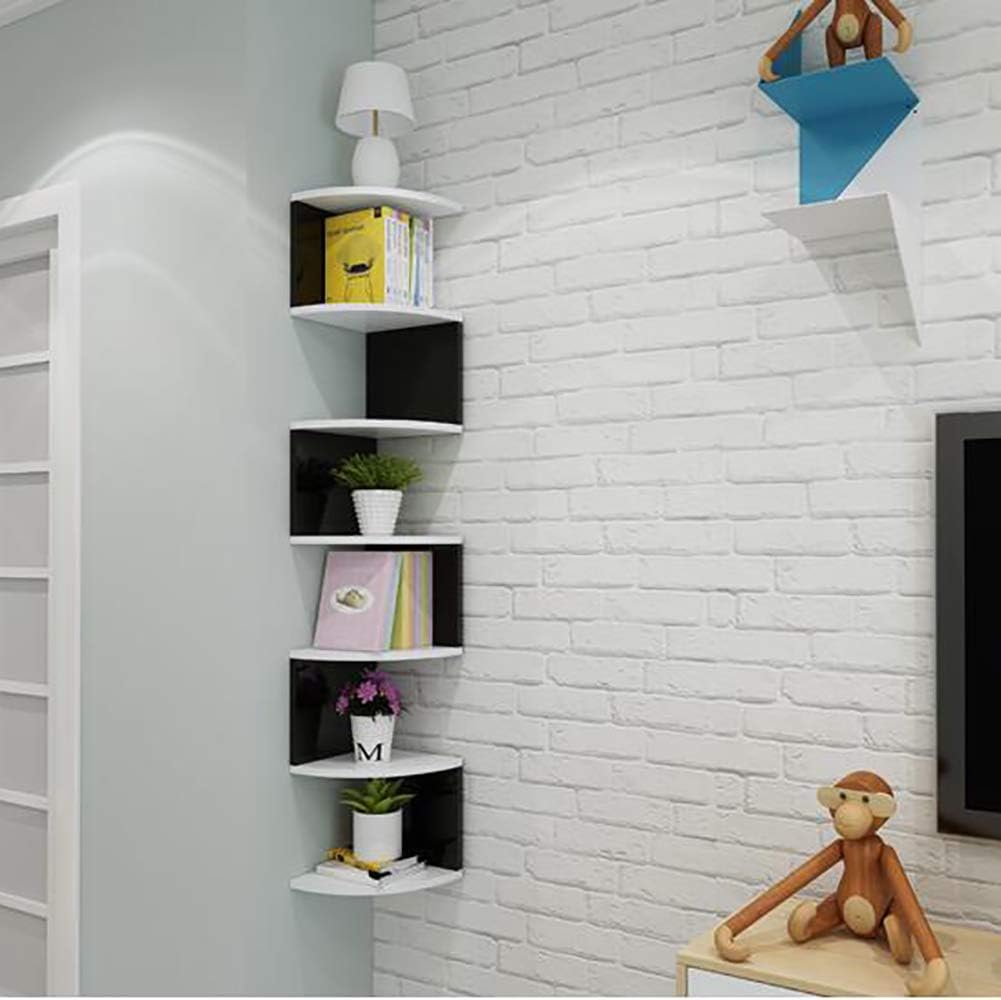 5-Tier Wall-Mounted Corner Shelf,Modern Decorative Zig Zag Unit Floating Shelves,Wall-Mounted Storage Display Rack,Easy to Install,for Bedroom Living Room Home Furniture Office Decor (Black Large)
