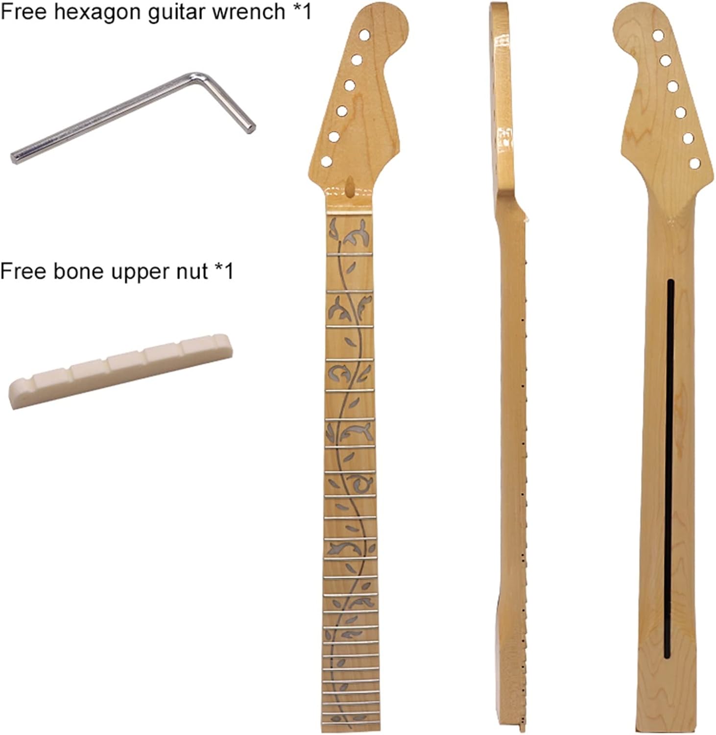 ZUZU Electric Guitar Neck Tree Pattern Inlay Fretboard 24F Guitar Bow Canadian Maple Wood Neck Unfinished Guitar Neck