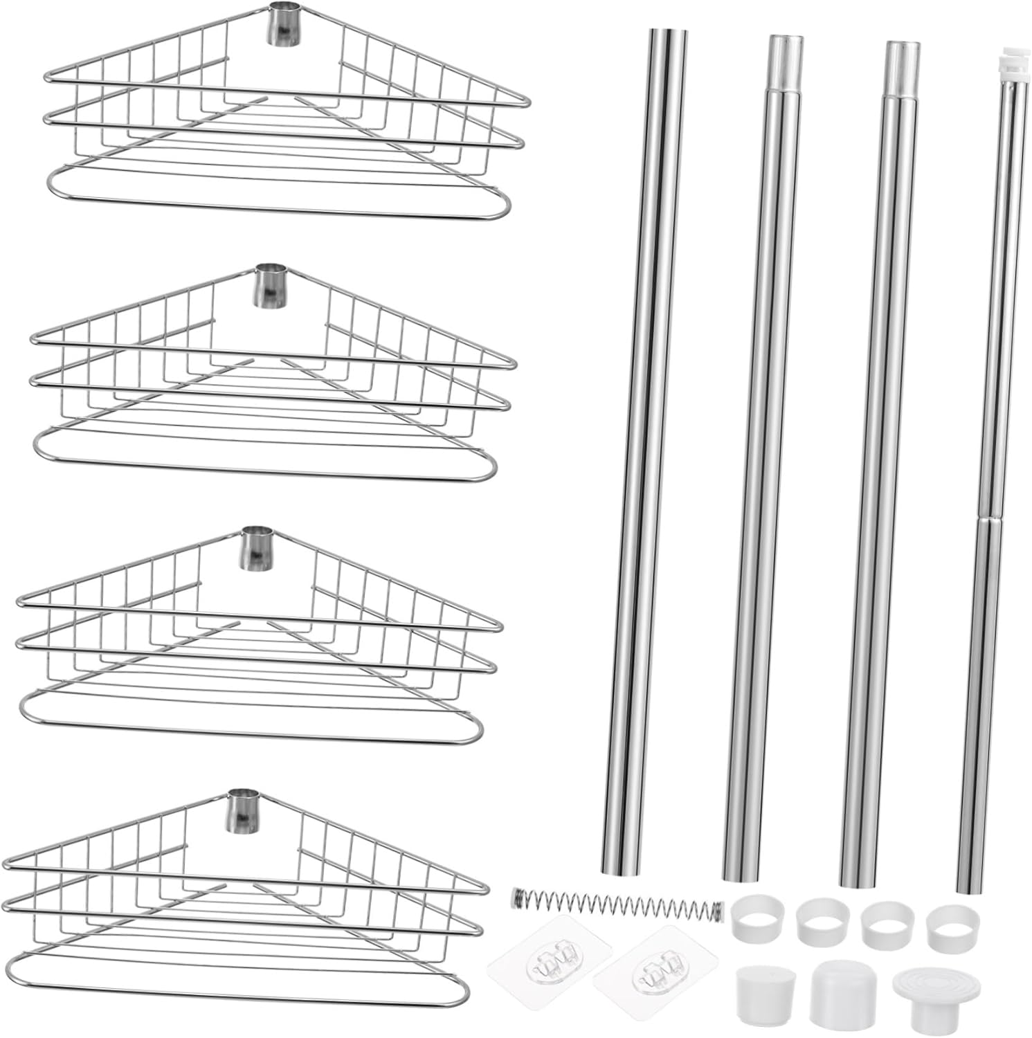 Cabilock 4tier Telescoping Corner Shower Rack Tension Pole Organizer for Bathroom No-Drill Easy Installation Rustproof with Quick Drying Baskets Storage