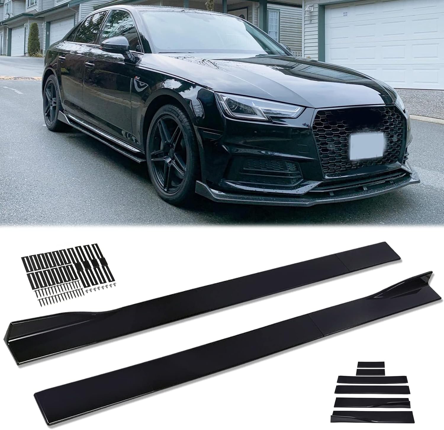 JMTBNO Universal 2.2M/86.6in Side Skirt Extension Splitter - Rocker Panel Lip Diffuser, Glossy Black