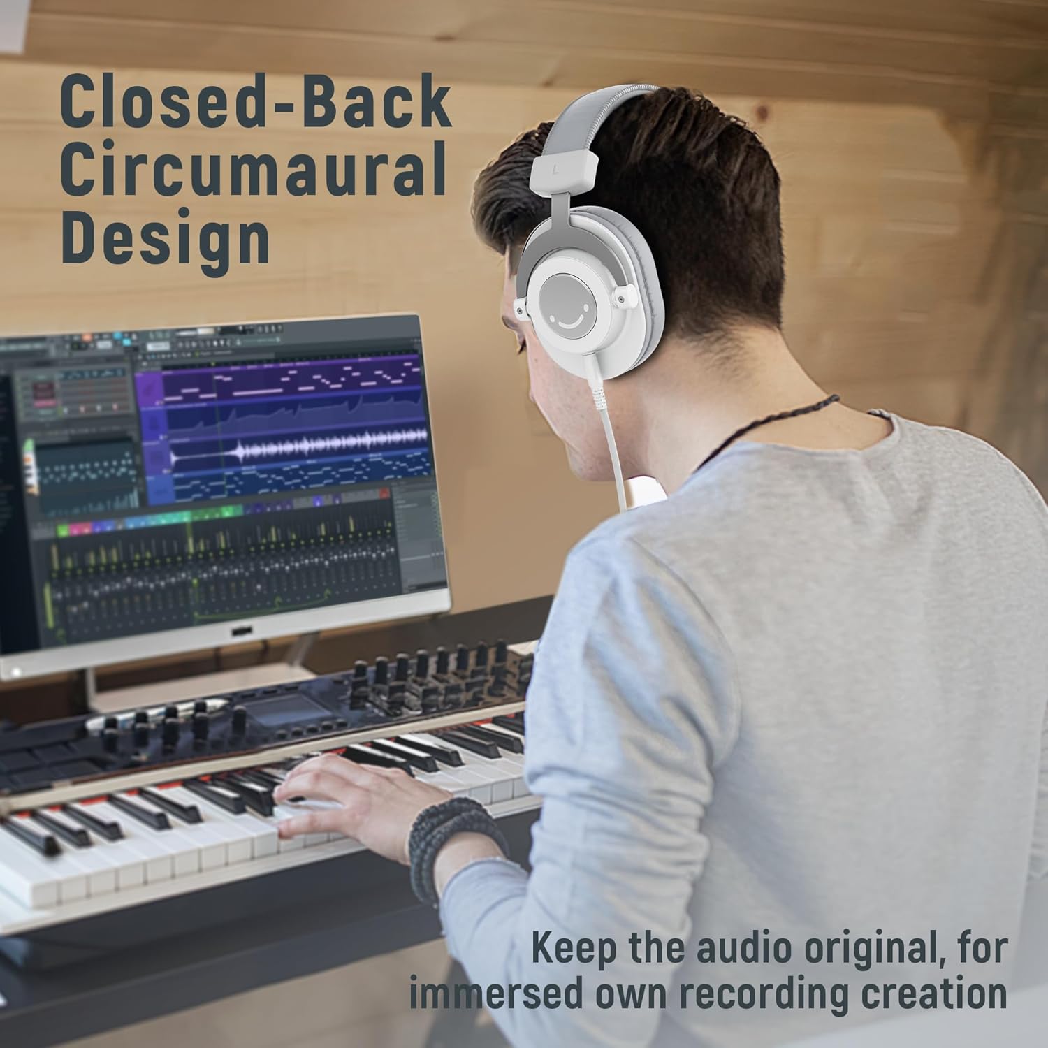 FIFINE Gaming Audio Mixer with Over-Ear Headphones Bundle, Recording Podcast Equipment Set with XLR/6.35MM Interface, Volume Control, Monitor Compatible with PC Instrument Amplifier (SC3+H8 White)