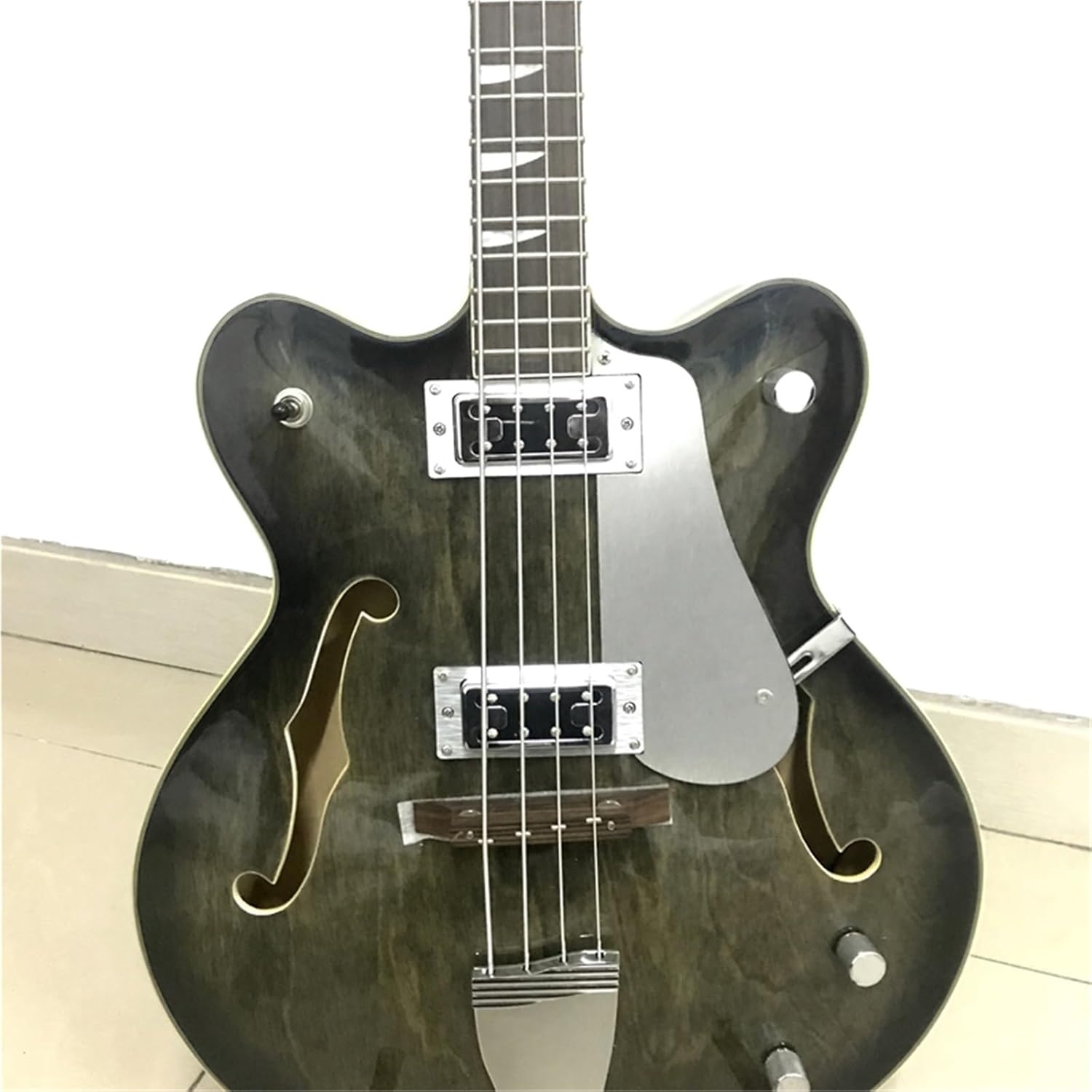 Beginner Electric Guitar Kits 4 String Handmade F Hole Semi Hollow Professional Jazz Electric Bass Transparent Black