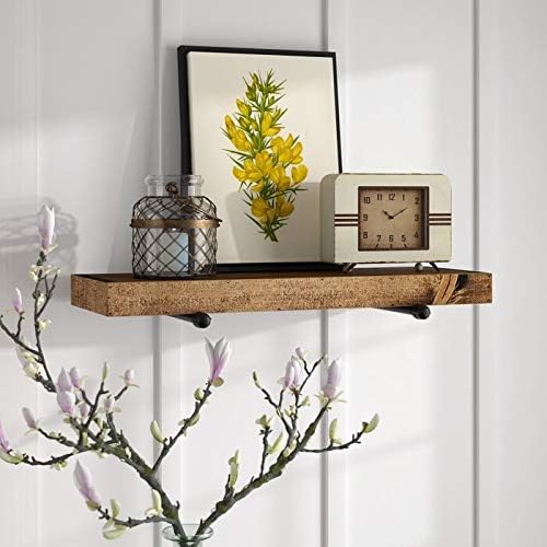 Industrial Floating Shelves Wall Shelf - Floating Shelves Wood Wall Mounted, Hanging Shelves, Floating Shelves Rustic, with Pipe Hardware Brackets - 1.5'' X 7.5'' (White Wash, 36'')