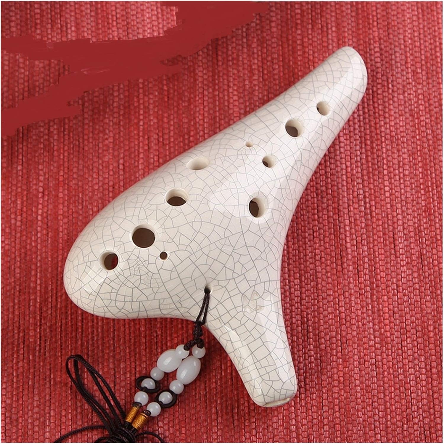 Ocarina Classical Blue 12 Holes Ocarina Alto C Music Instrument Bright Glaze Pottery Woodwind Instrument, White